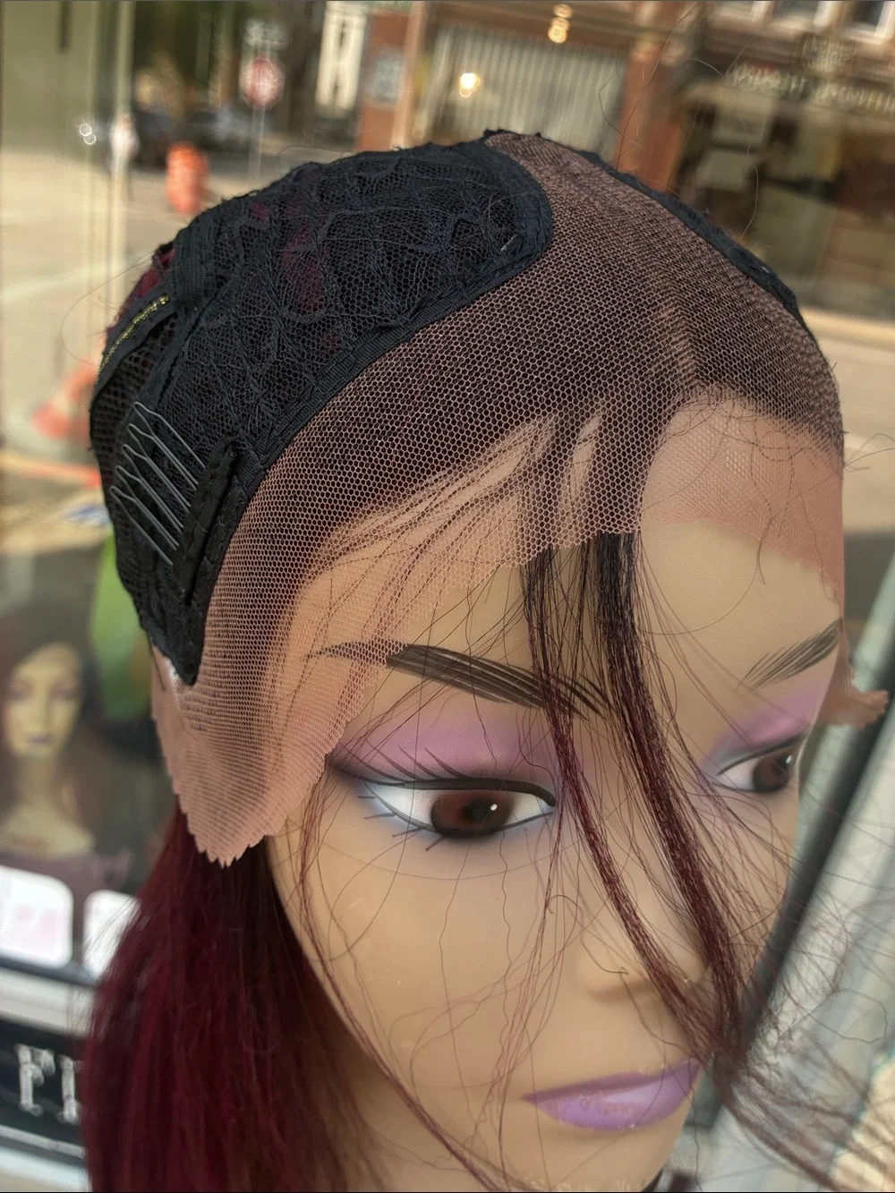 Long Straight Burgundy Wig - Sleek Center Part